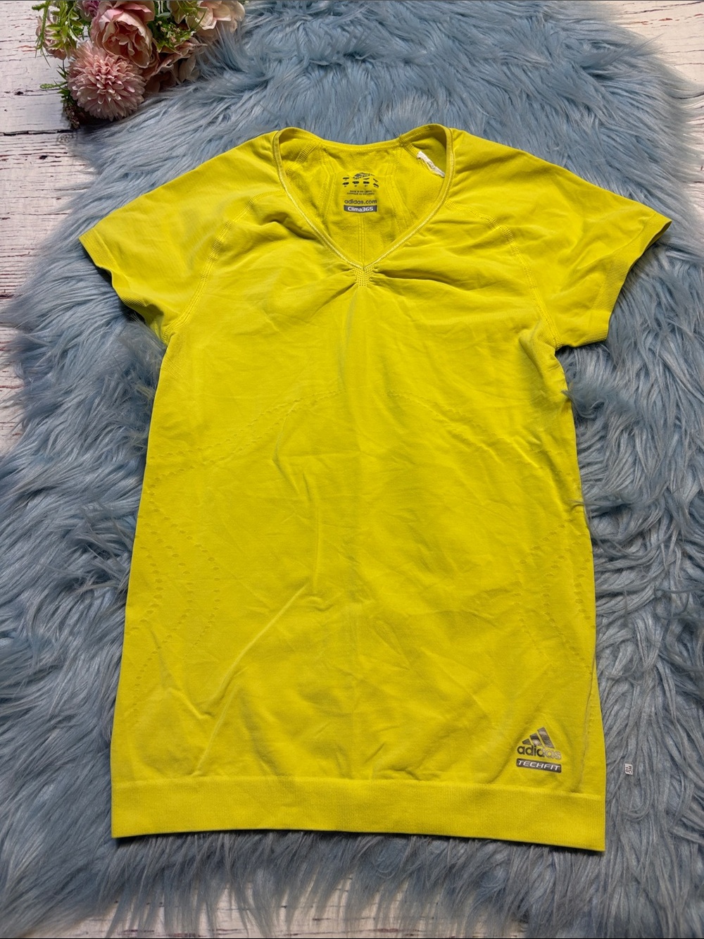 Adidas Yellow Clima365 Techfit Athletic Short Sleeve Tee sz M